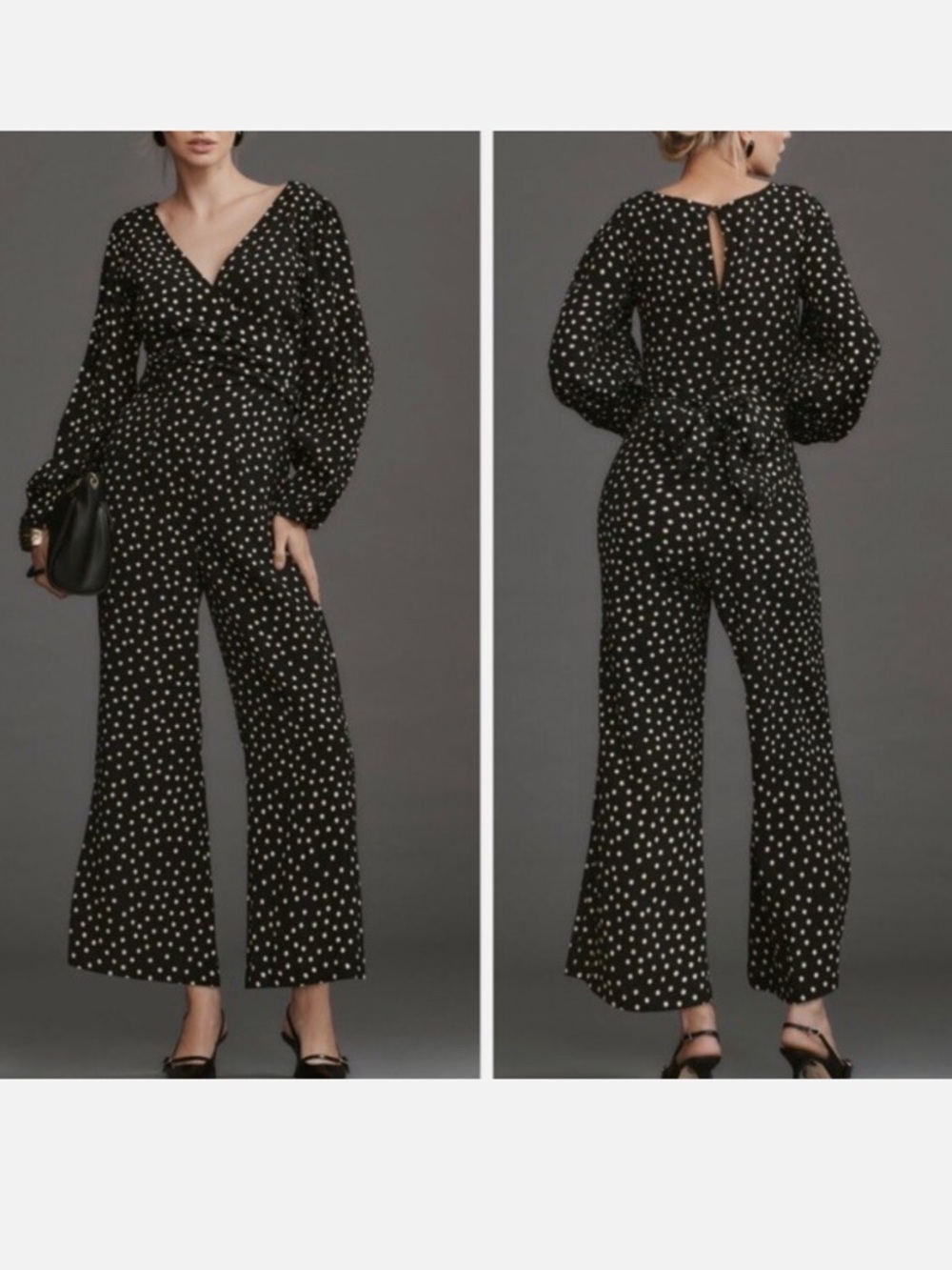 Anthropologie - Faithfull the Brand Black Polka Dot Long Sleeve Jumpsuit